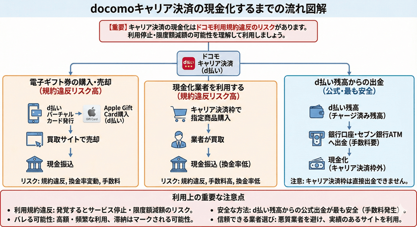 docomoキャリア決済の現金化を利用するまで流れ