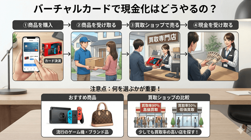 バーチャルカードで現金化はどうやるの？