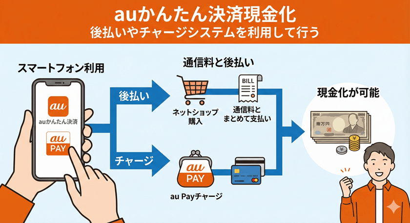 後払いやチャージシステムを利用して行うauかんたん決済現金化