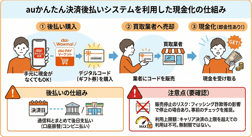 auかんたん決済後払いシステムを利用して現金化を行う