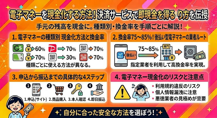 電子マネーを現金化する方法!決済サービスで即現金を得るやり方を伝授