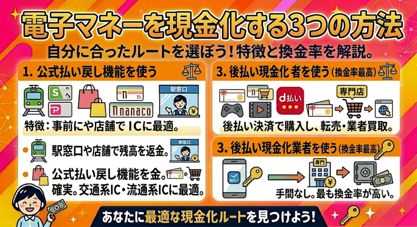 電子マネーを現金化する3つの方法