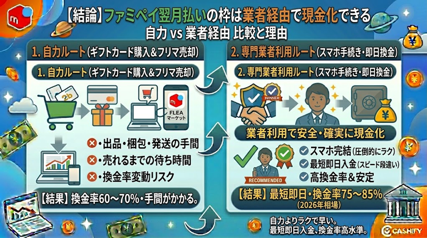 【結論】ファミペイ翌月払いの枠は業者経由で現金化できる