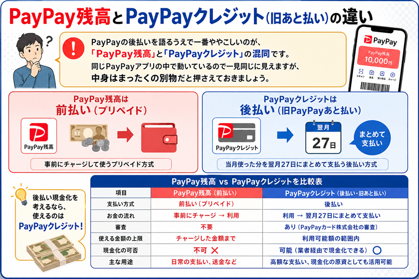 PayPay残高とPayPayクレジット(旧あと払い)の違い