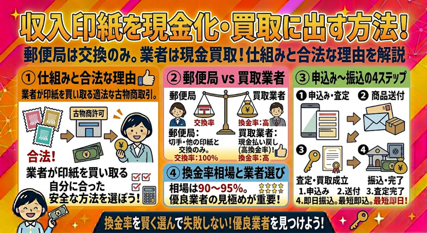 収入印紙を現金化・買取に出す方法!換金率・手順・業者の選び方解説