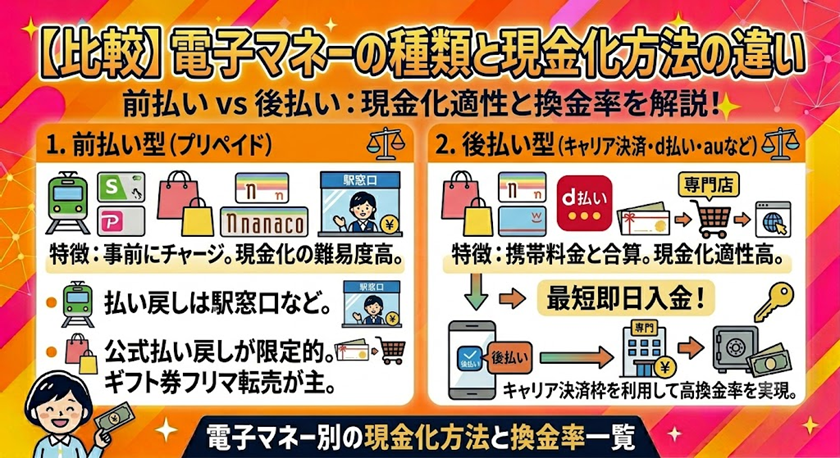 電子マネーの種類と現金化方法の違い
