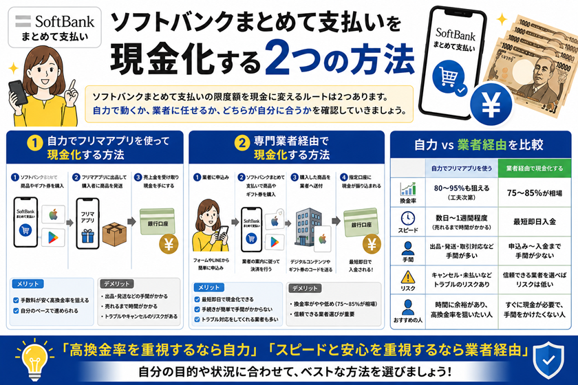 ソフトバンクまとめて支払いを現金化する2つの方法