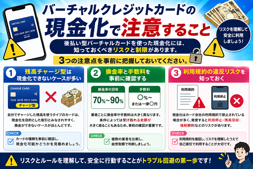 バーチャルクレジットカードの現金化で注意すること