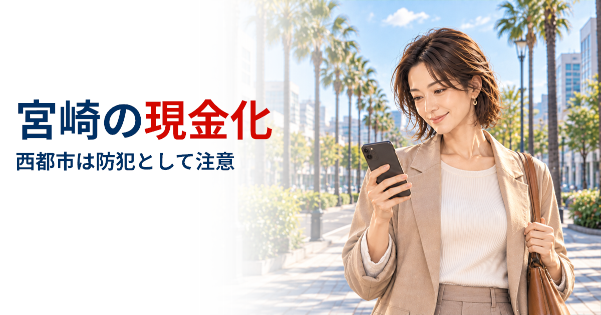 宮崎で現金化するなら？西都市は防犯として注意喚起、駅前の金券店は土日祝も受付