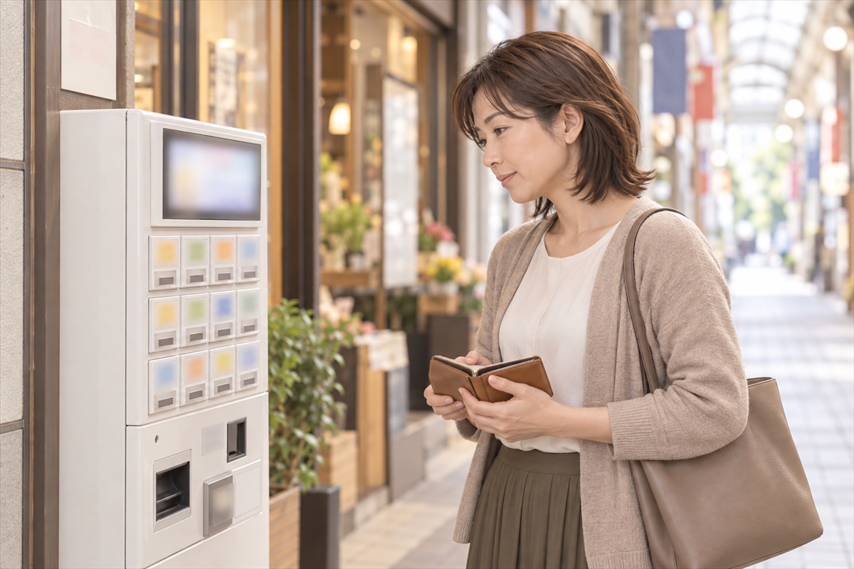 大阪の商店街にある金券の自動販売機