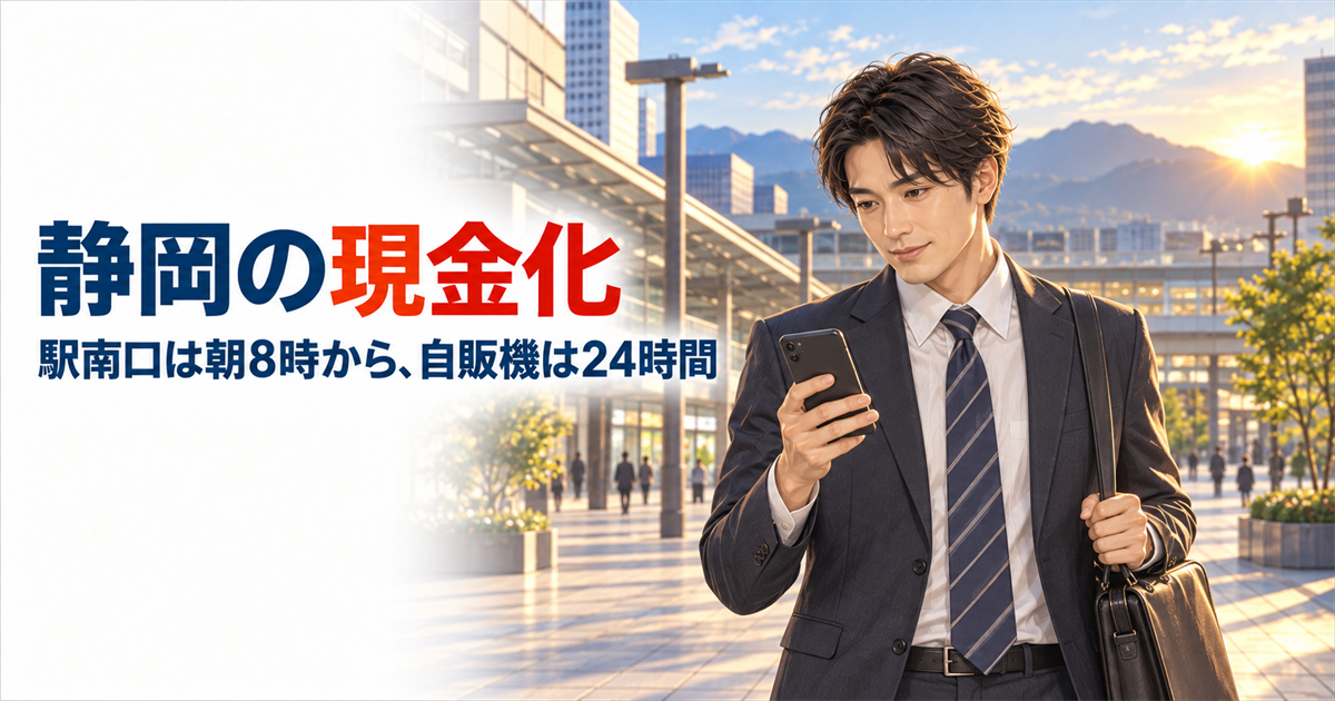 静岡で現金化するなら？駅南口は朝8時から開く金券ショップと24時間の自販機