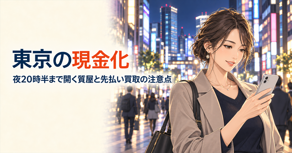 東京で現金化するなら？夜20時半まで開く質屋と先払い買取の注意点