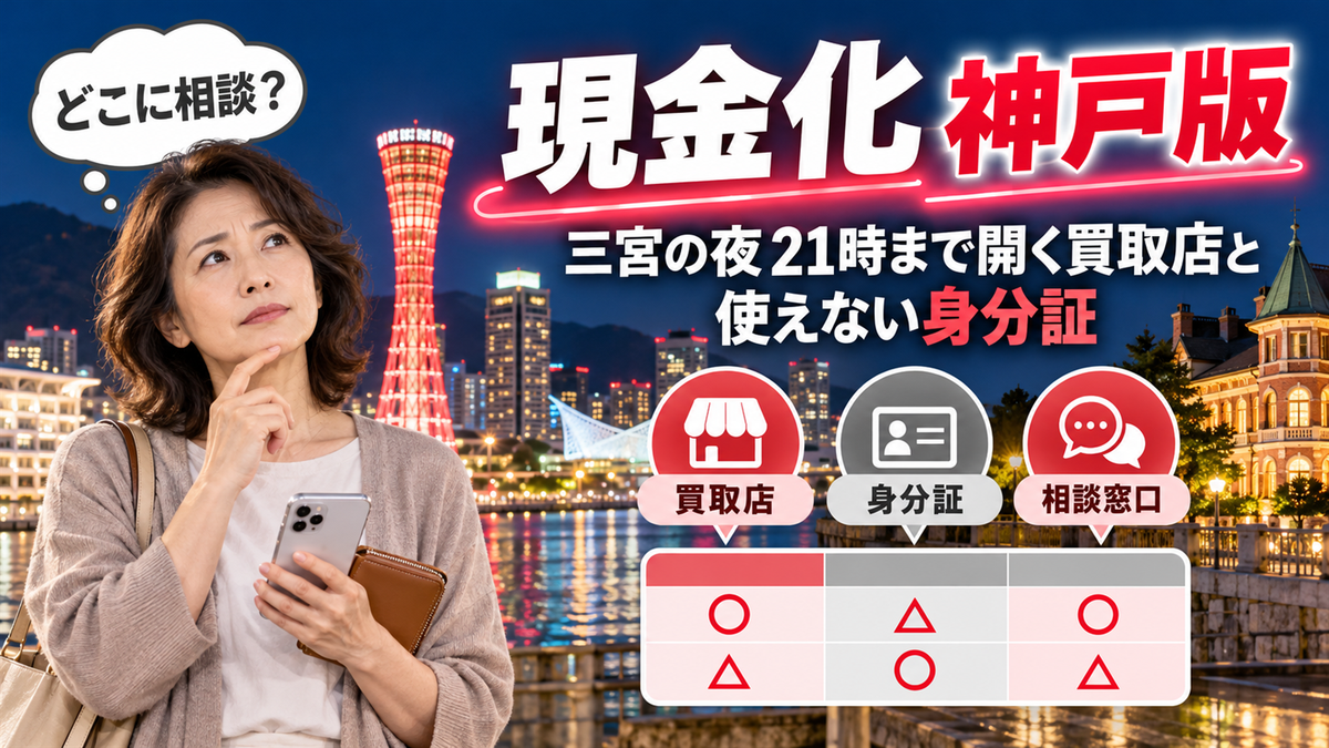 神戸で現金化するなら？三宮の夜21時まで開く買取店と使えない身分証