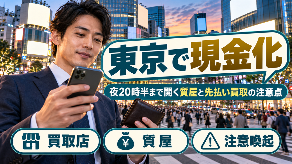東京で現金化するなら？夜20時半まで開く質屋と先払い買取の注意点
